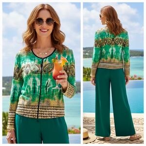 Joseph Ribkoff 16 Bohemian Chic Eclectic Celestial Resortwear Silky Knit Jacket